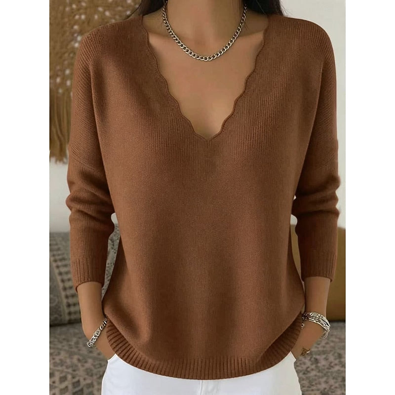 Bernadette | Women's Scalloped V-Neck Sweater