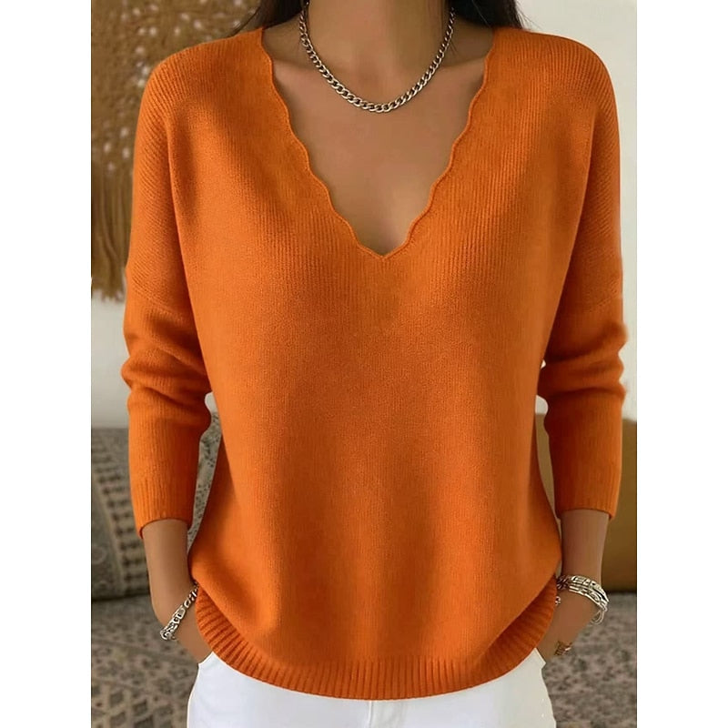 Bernadette | Women's Scalloped V-Neck Sweater