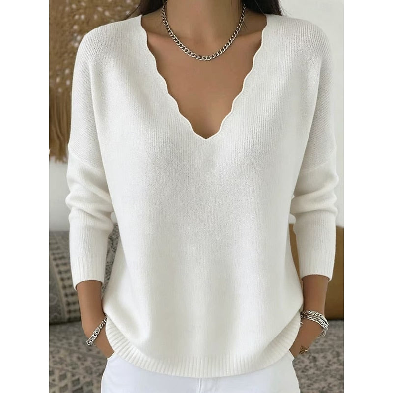 Bernadette | Women's Scalloped V-Neck Sweater