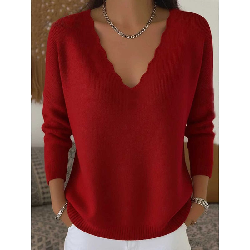 Bernadette | Women's Scalloped V-Neck Sweater