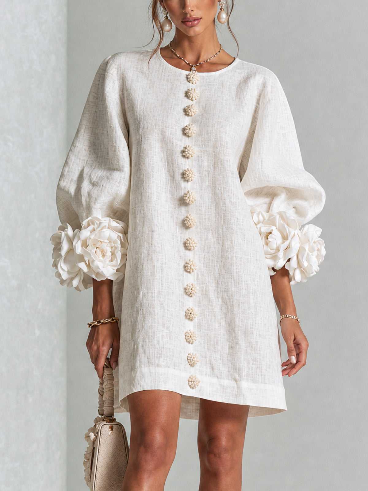 Josephine | Women's Sculptural Rose-Cuff Mini Dress