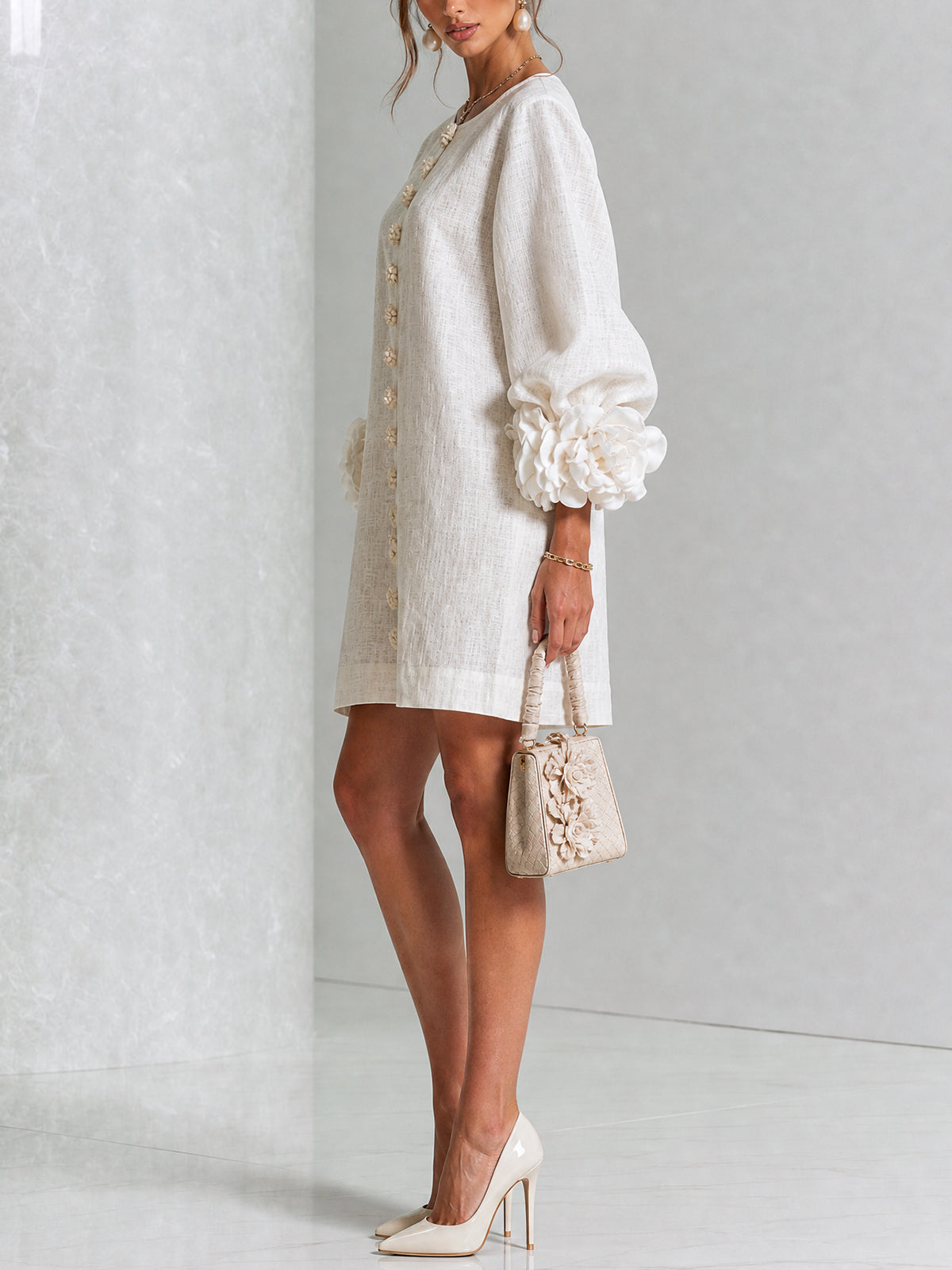 Josephine | Women's Sculptural Rose-Cuff Mini Dress