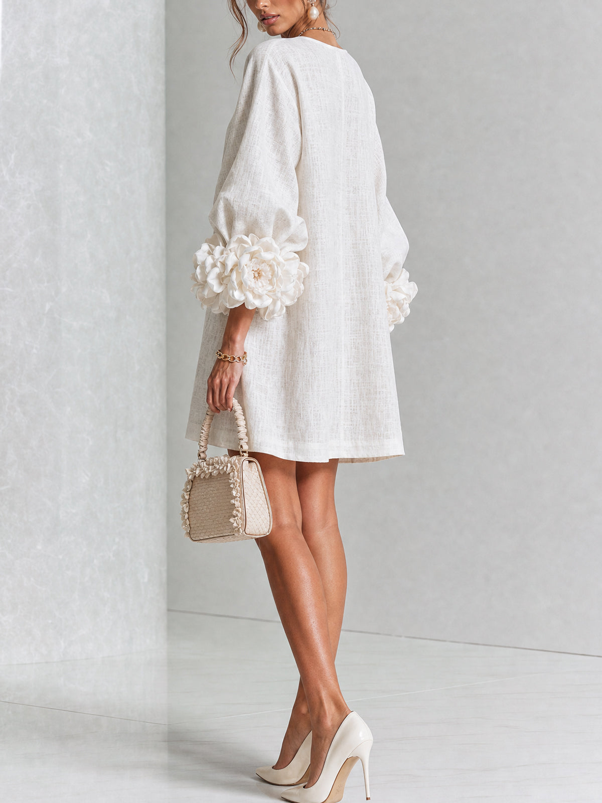 Josephine | Women's Sculptural Rose-Cuff Mini Dress
