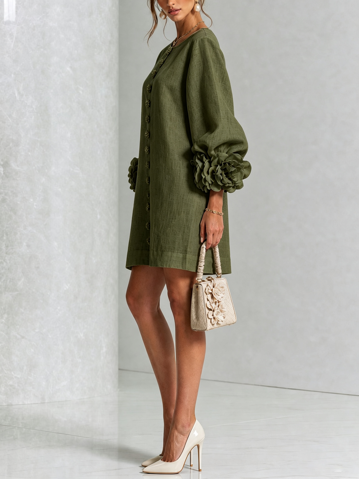 Josephine | Women's Sculptural Rose-Cuff Mini Dress