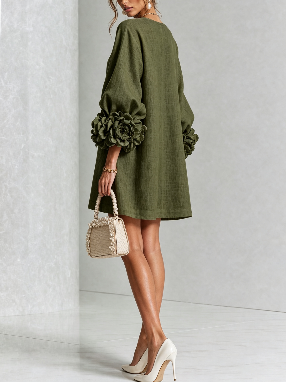 Josephine | Women's Sculptural Rose-Cuff Mini Dress