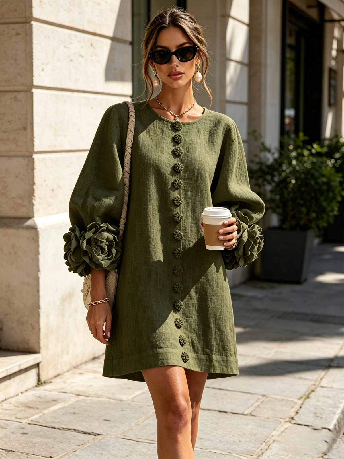 Josephine | Women's Sculptural Rose-Cuff Mini Dress