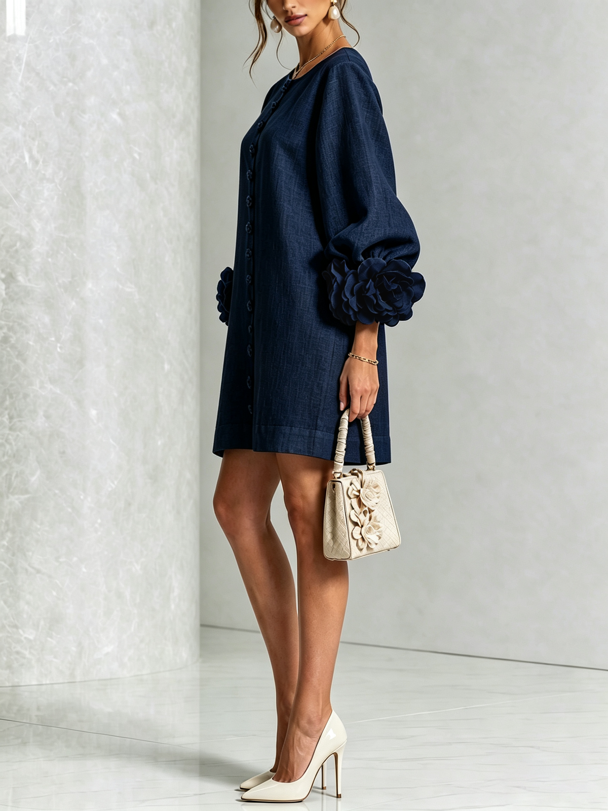Josephine | Women's Sculptural Rose-Cuff Mini Dress