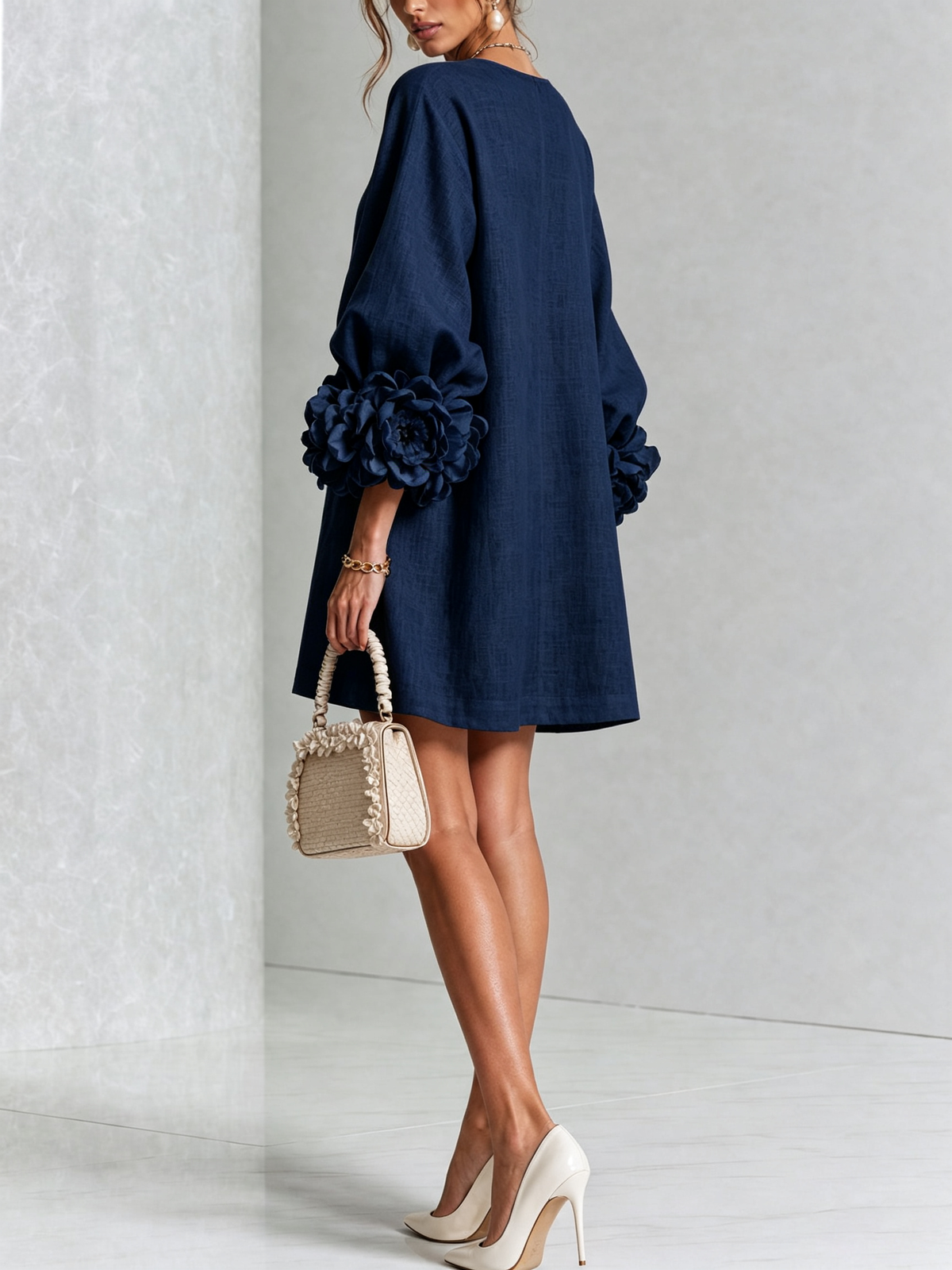 Josephine | Women's Sculptural Rose-Cuff Mini Dress