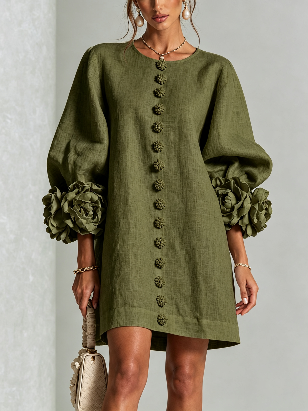 Josephine | Women's Sculptural Rose-Cuff Mini Dress
