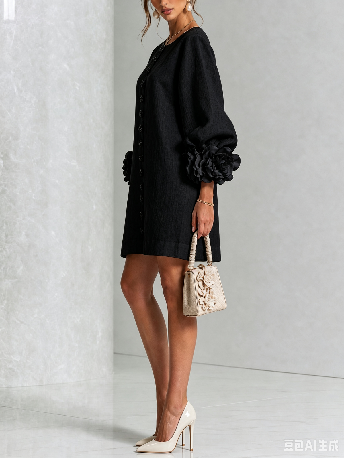 Josephine | Women's Sculptural Rose-Cuff Mini Dress