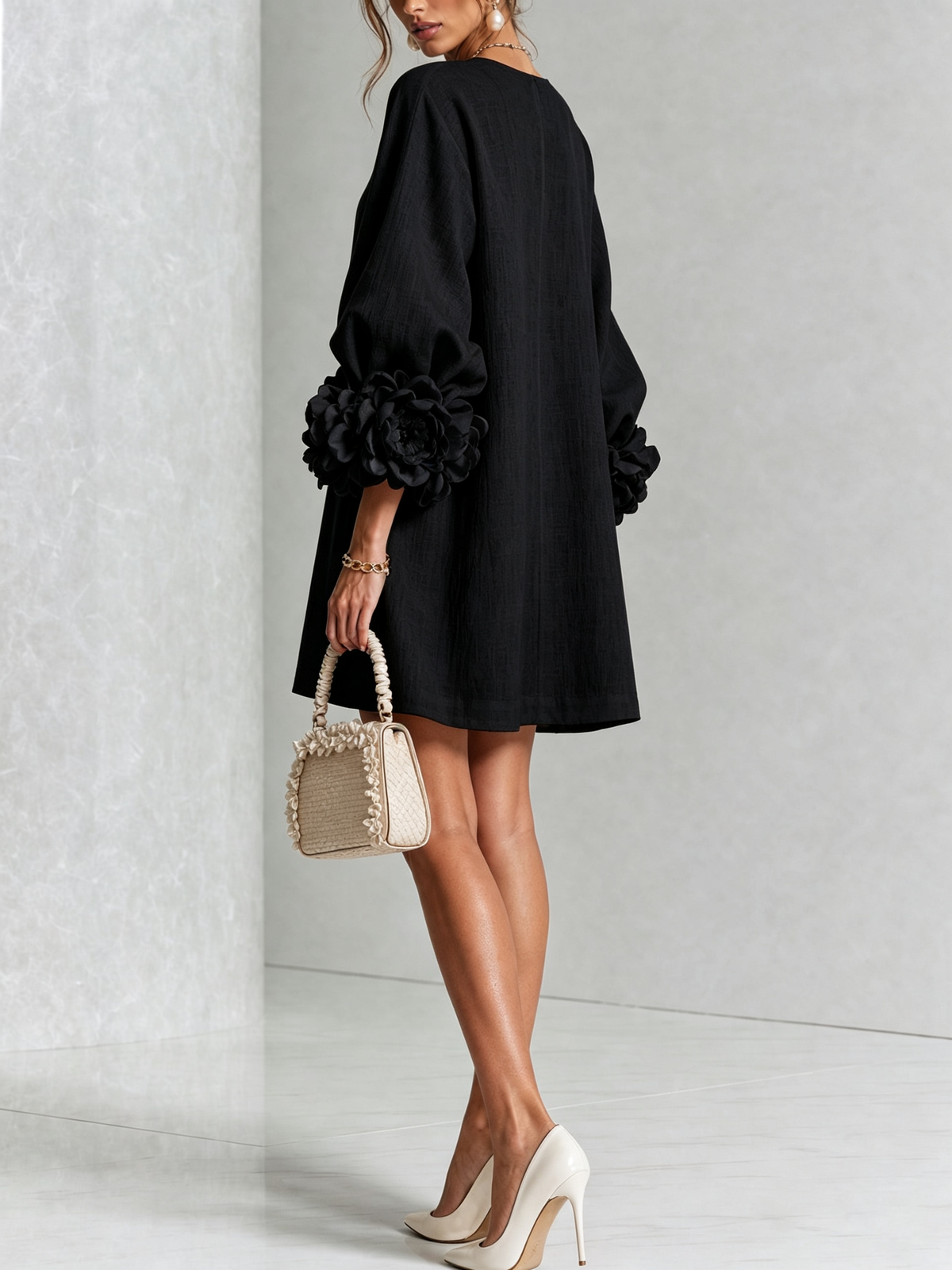 Josephine | Women's Sculptural Rose-Cuff Mini Dress