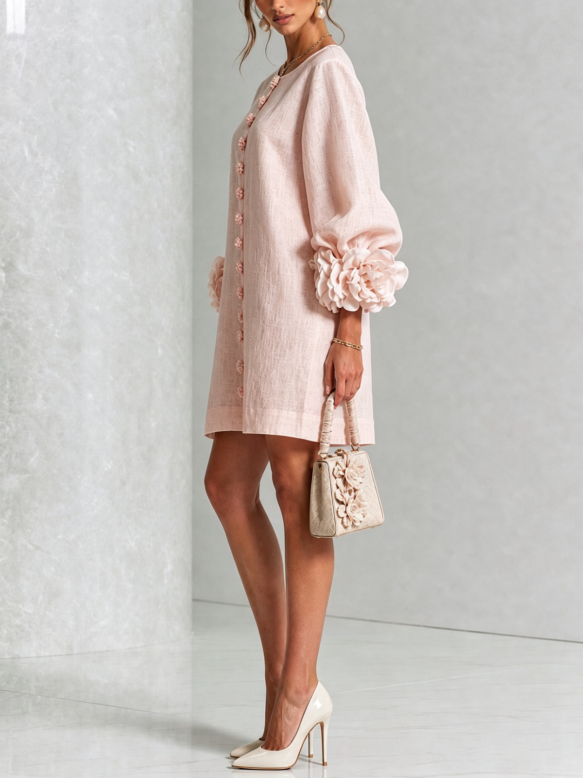 Josephine | Women's Sculptural Rose-Cuff Mini Dress
