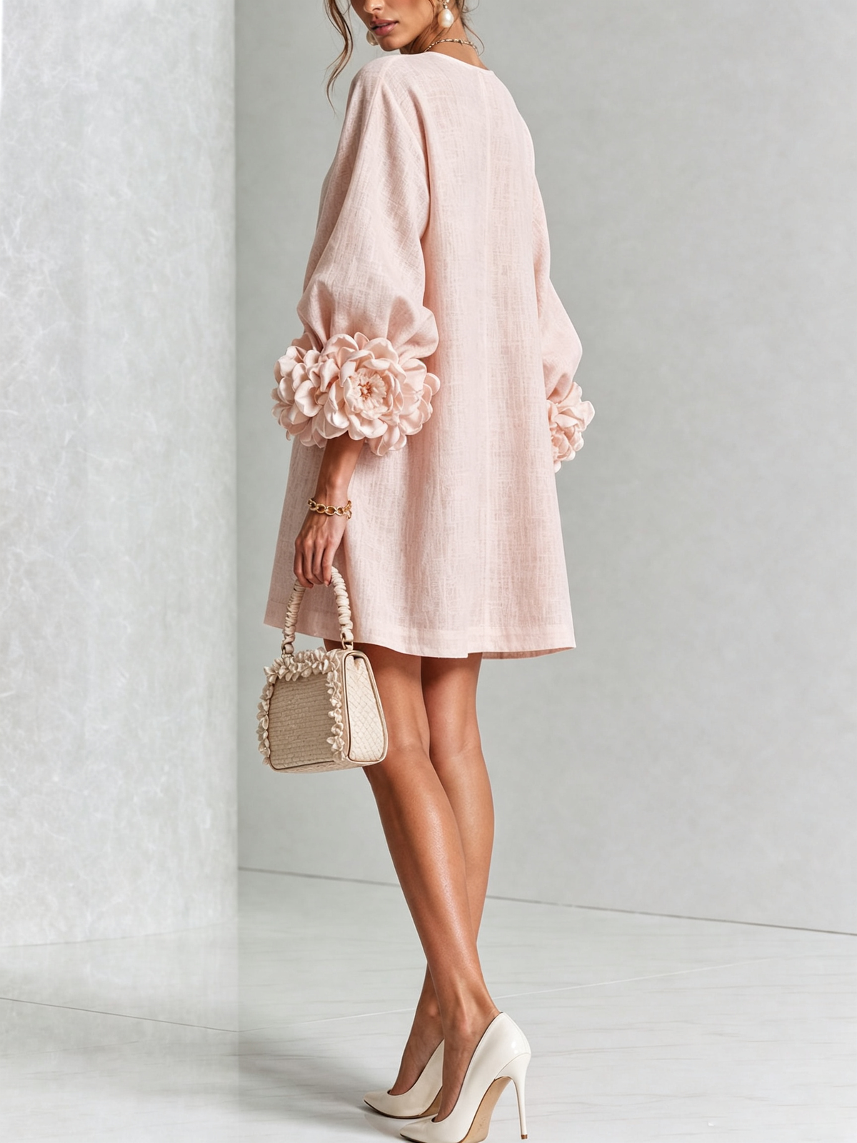 Josephine | Women's Sculptural Rose-Cuff Mini Dress