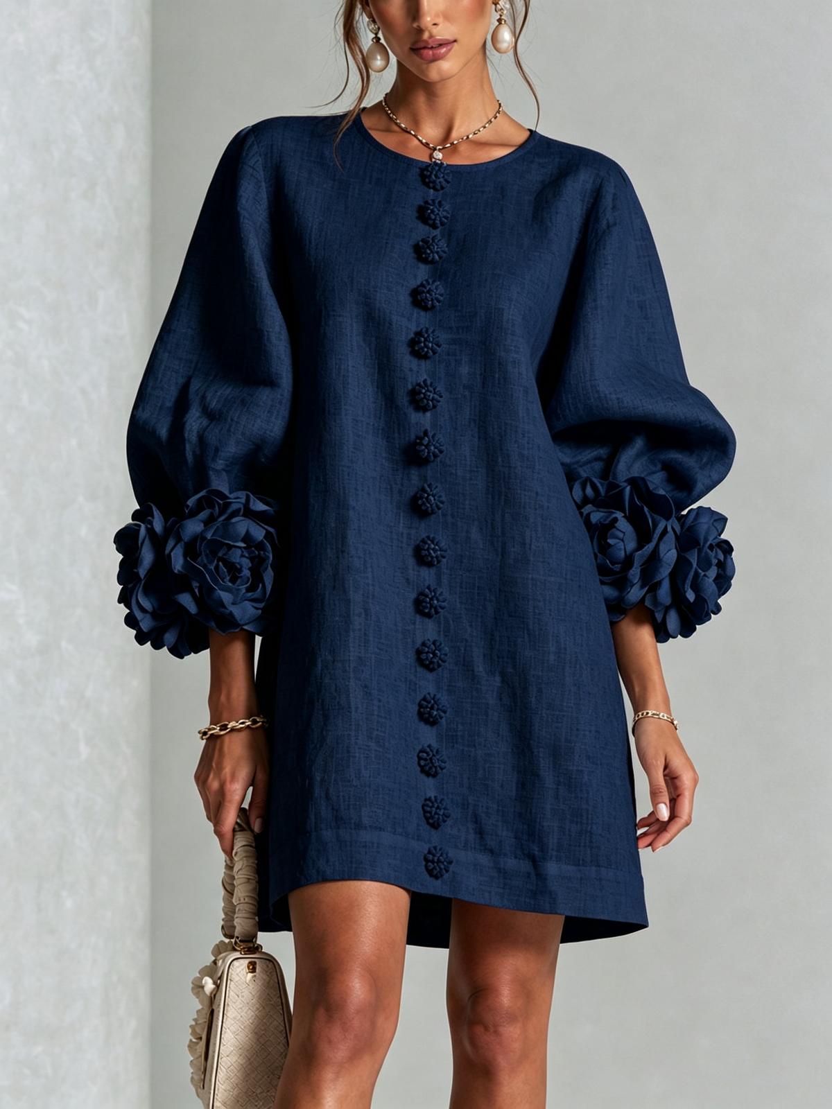 Josephine | Women's Sculptural Rose-Cuff Mini Dress