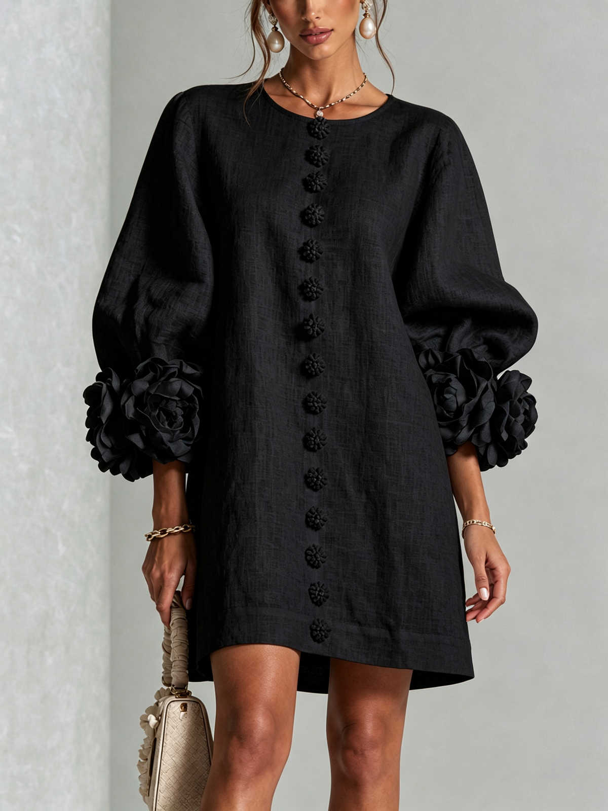 Josephine | Women's Sculptural Rose-Cuff Mini Dress