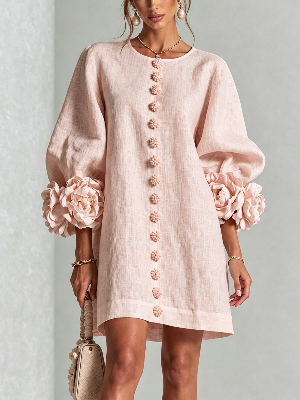 Josephine | Women's Sculptural Rose-Cuff Mini Dress