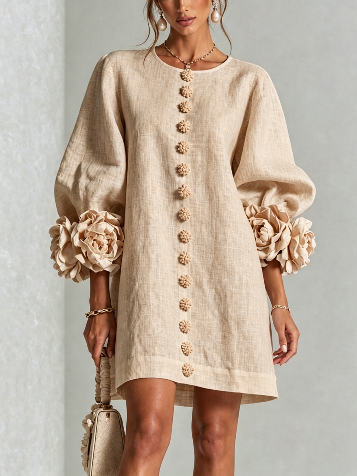 Josephine | Women's Sculptural Rose-Cuff Mini Dress