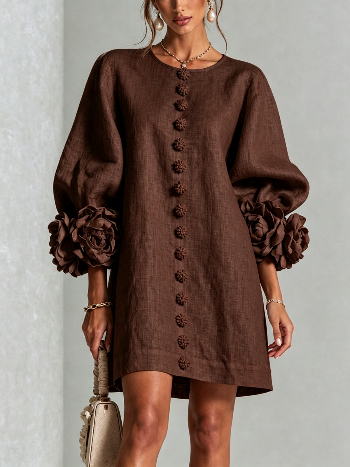 Josephine | Women's Sculptural Rose-Cuff Mini Dress