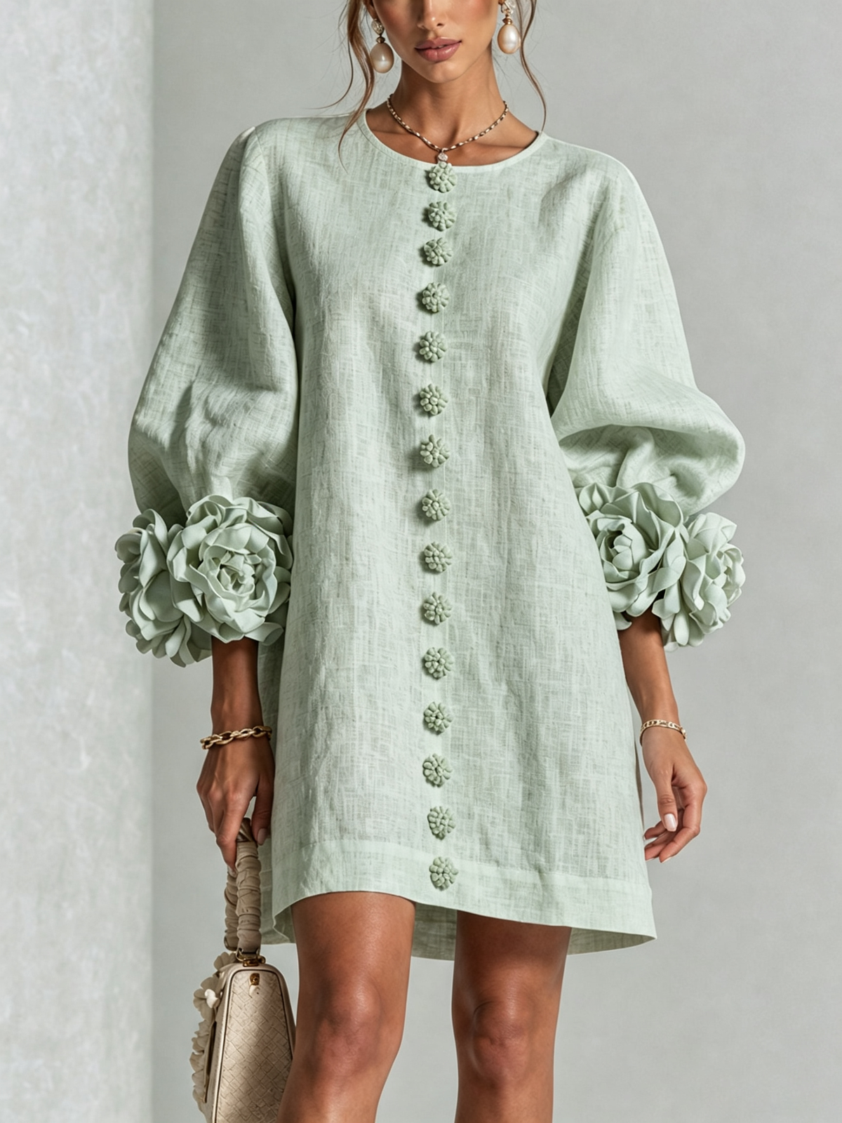 Josephine | Women's Sculptural Rose-Cuff Mini Dress