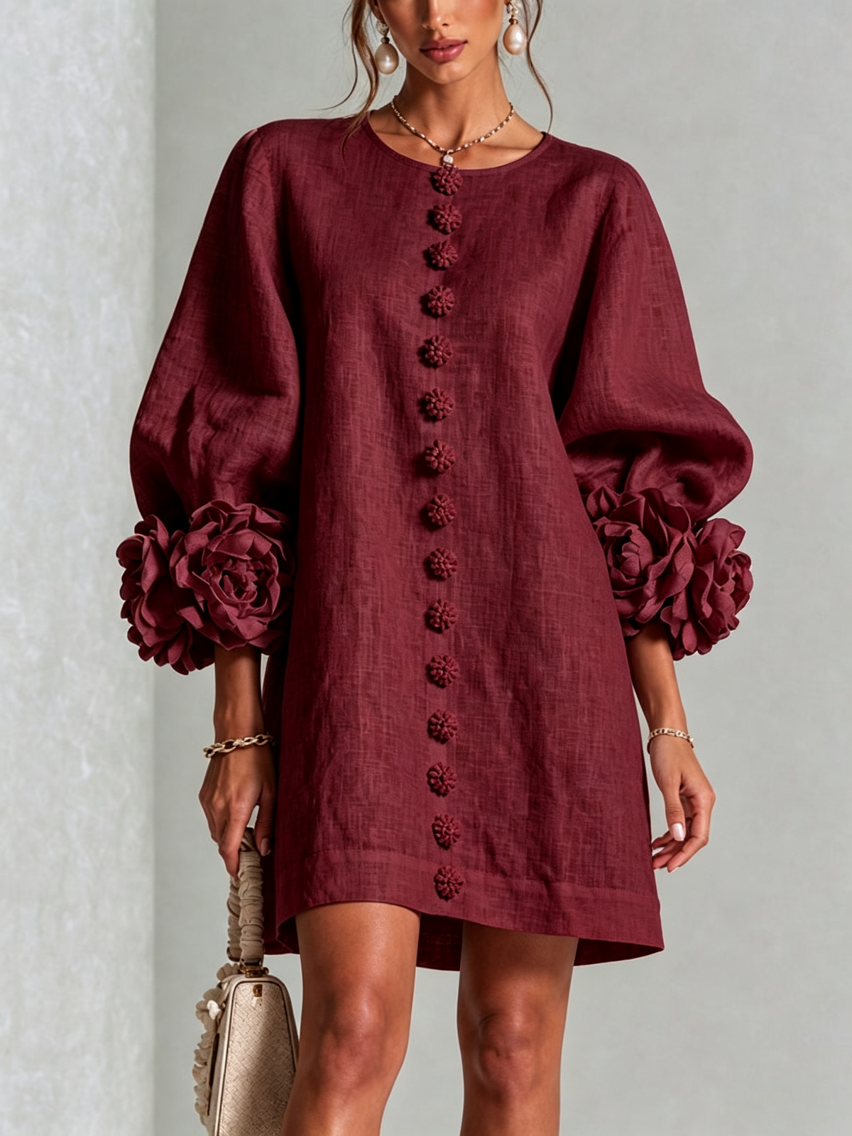Josephine | Women's Sculptural Rose-Cuff Mini Dress