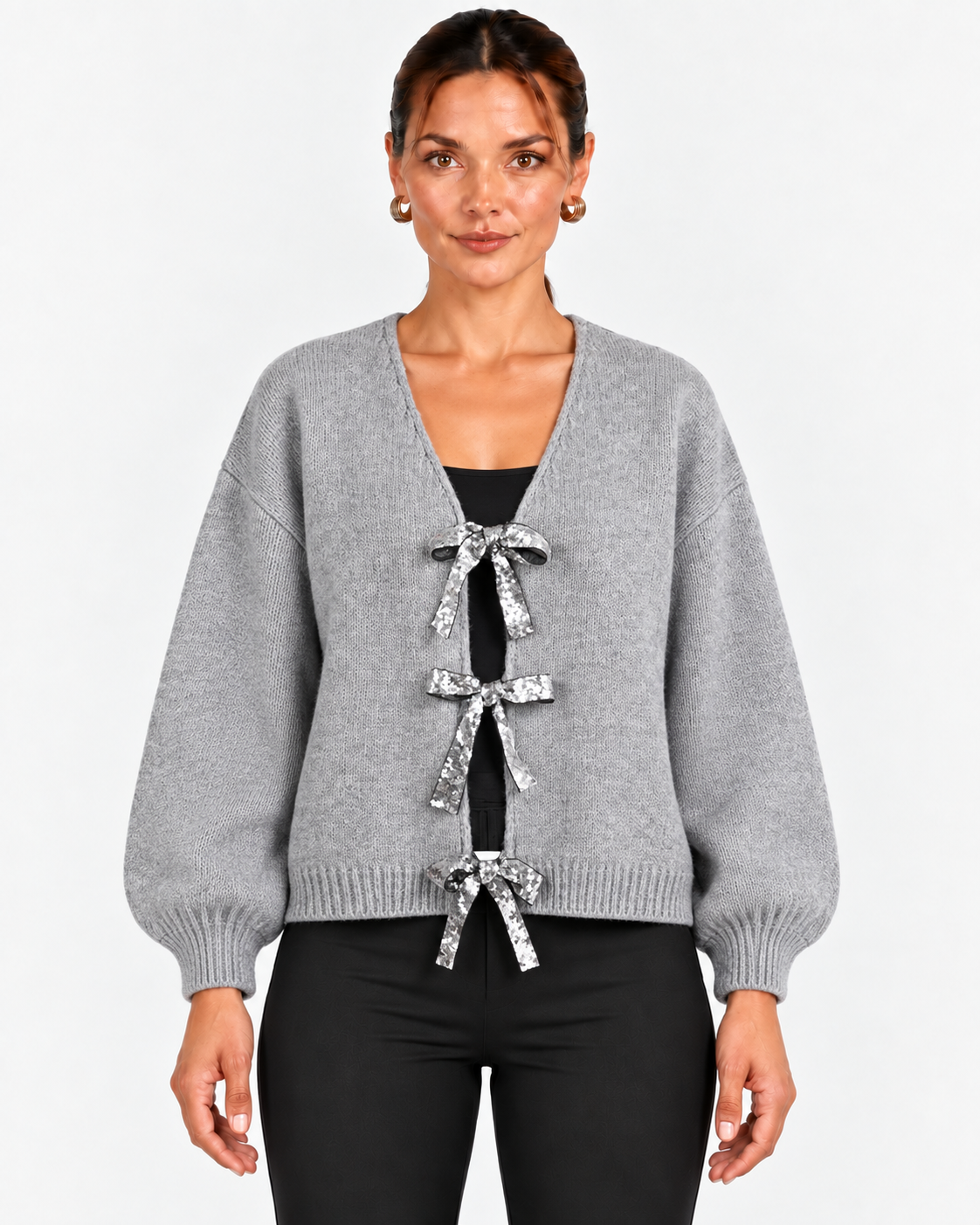 Bianca | Women's Sequin Bow-Tie Cardigan