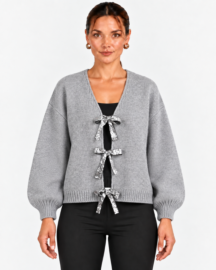 Bianca | Women's Sequin Bow-Tie Cardigan