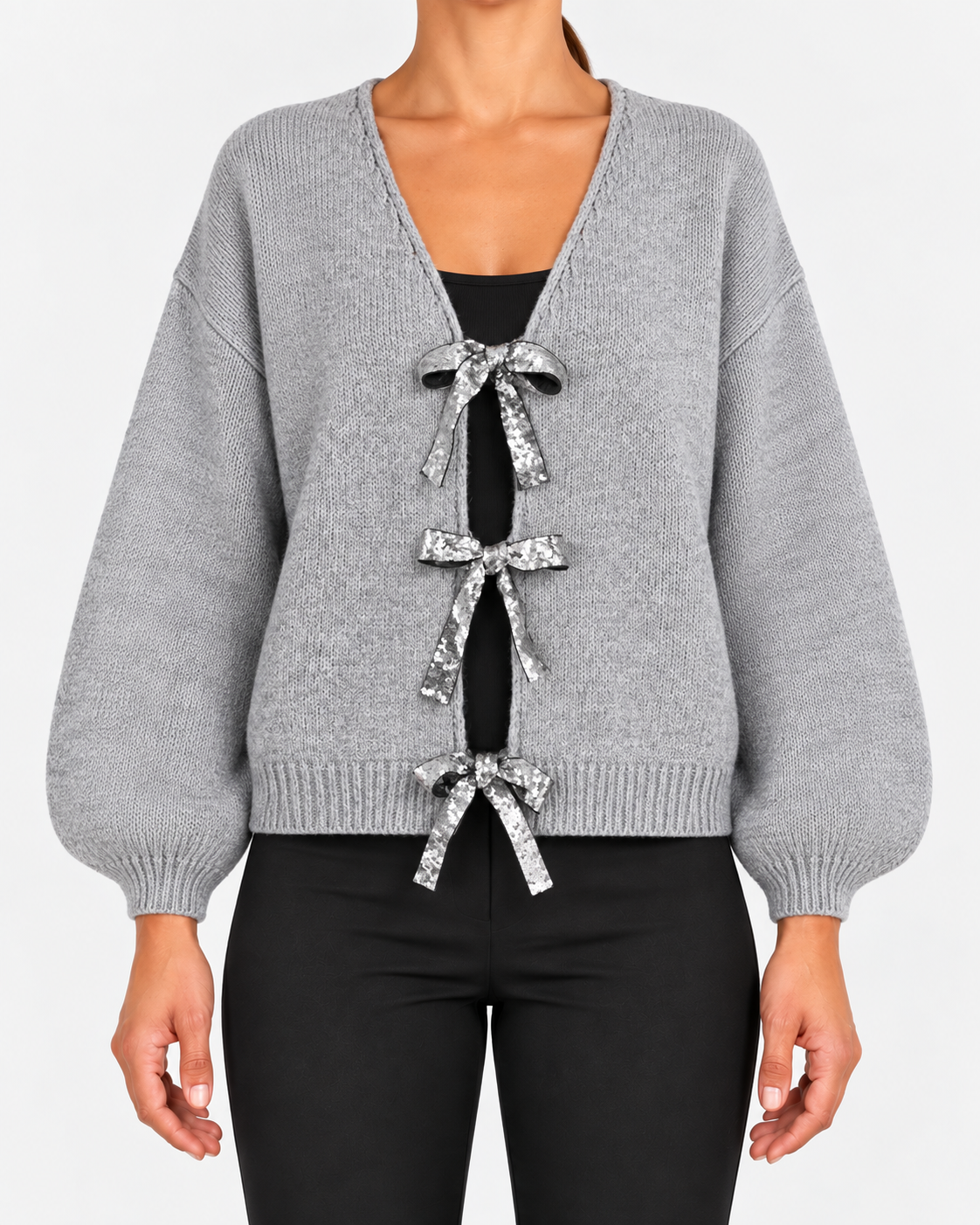 Bianca | Women's Sequin Bow-Tie Cardigan