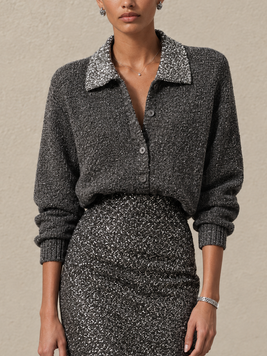 Esther-Patricia | Women's Sequin Collar Ribbed Sweater Dress
