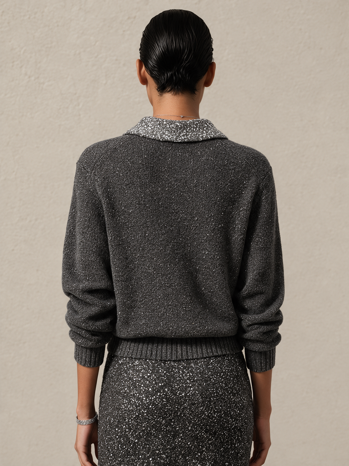 Esther-Patricia | Women's Sequin Collar Ribbed Sweater Dress