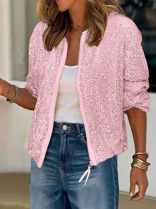 Juliet-Delia | Women's Sequin Cropped Bomber Jacket