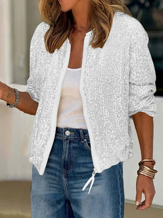 Juliet-Delia | Women's Sequin Cropped Bomber Jacket