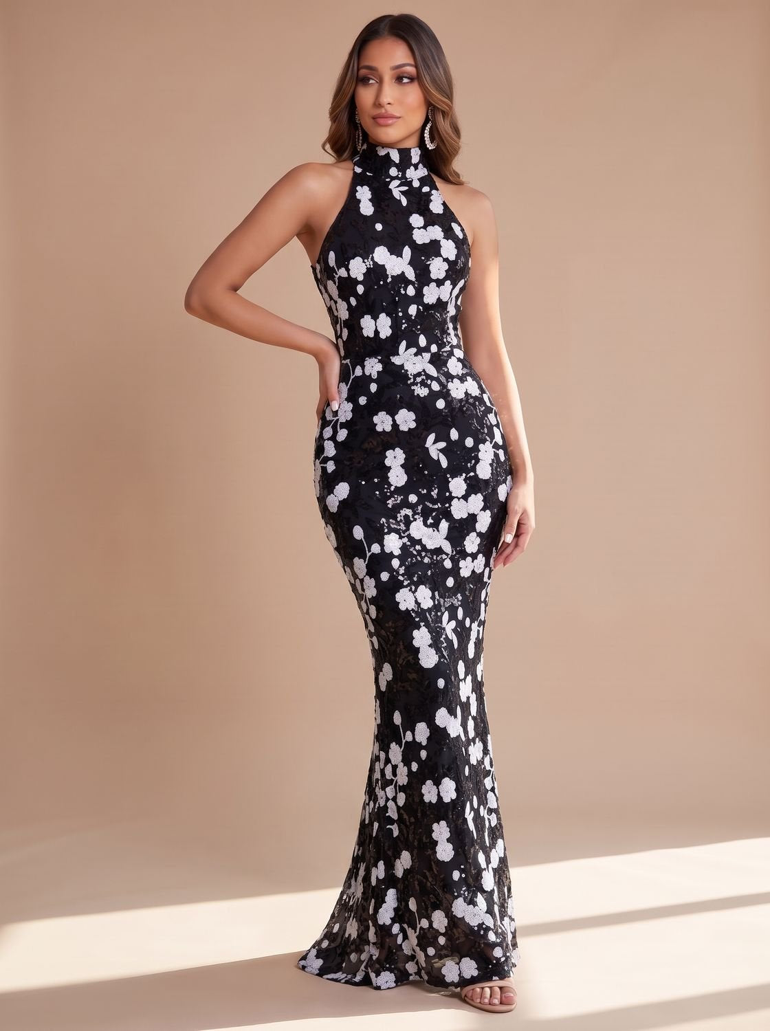 Meredith-Greta | Women's Sequin Floral Mermaid Maxi Dress