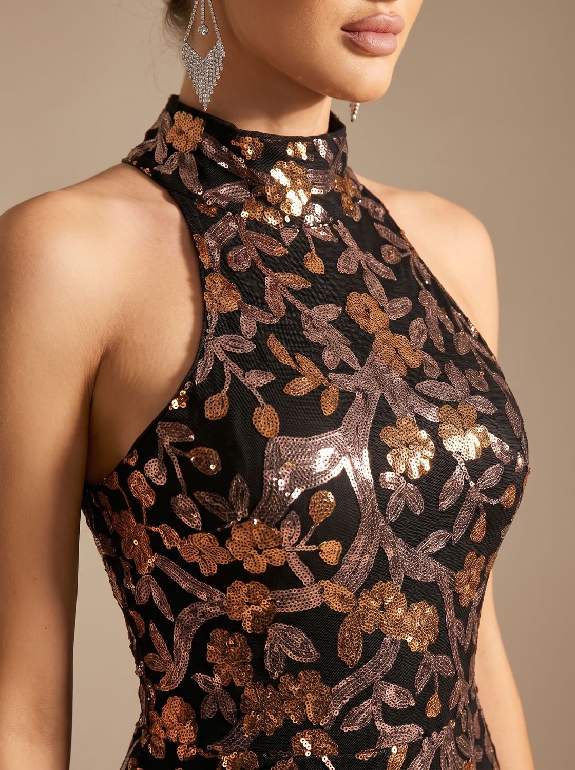 Meredith-Greta | Women's Sequin Floral Mermaid Maxi Dress