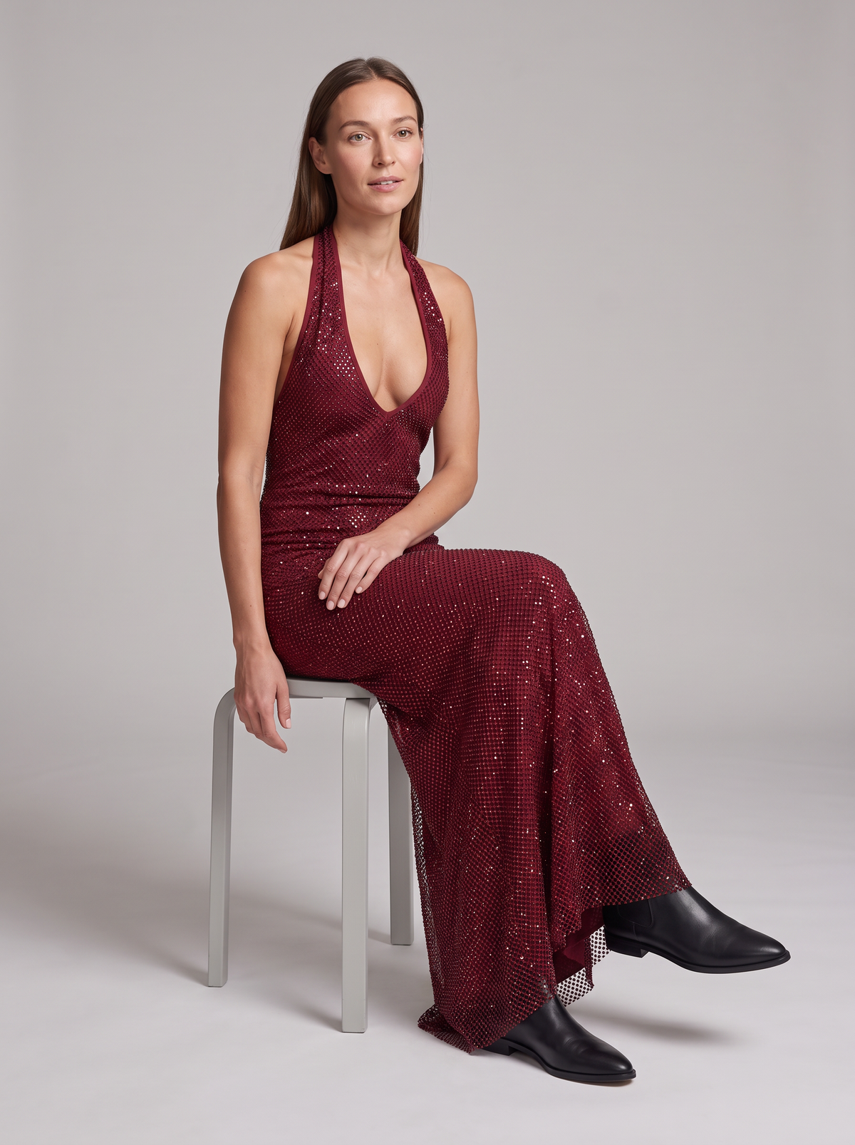 Ivy-Veronica | Women's Sequin Halter Maxi Dress