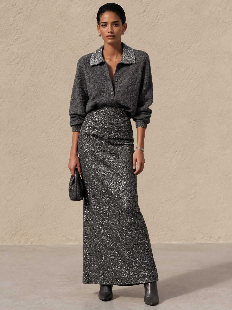 Juliet-Delia | Women's Sequin High-Waist Maxi Skirt
