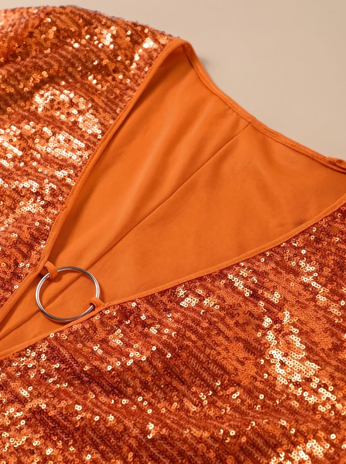 Bianca-Louisa | Women's Sequin Plunge-Neck Flared-Sleeve Mini Dress
