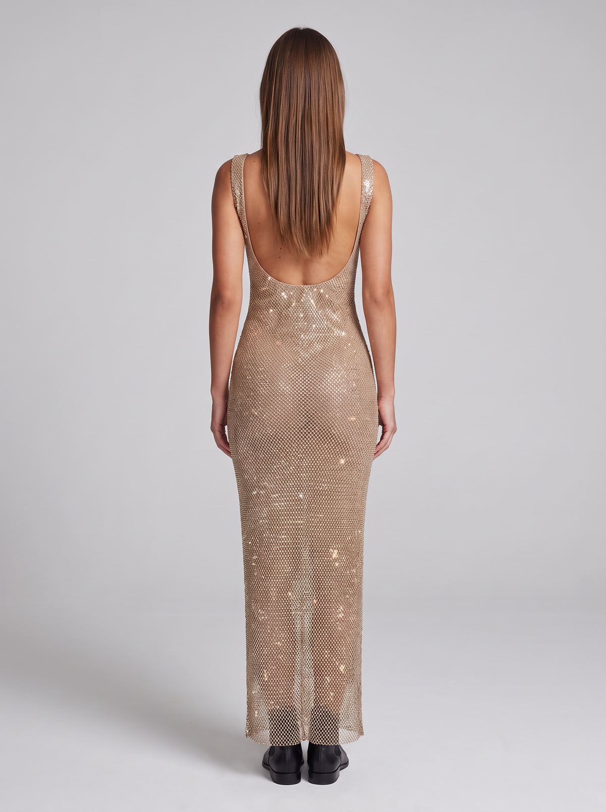 Blanche-Minerva | Women's Sequin Square-Neck Low-Back Maxi Dress