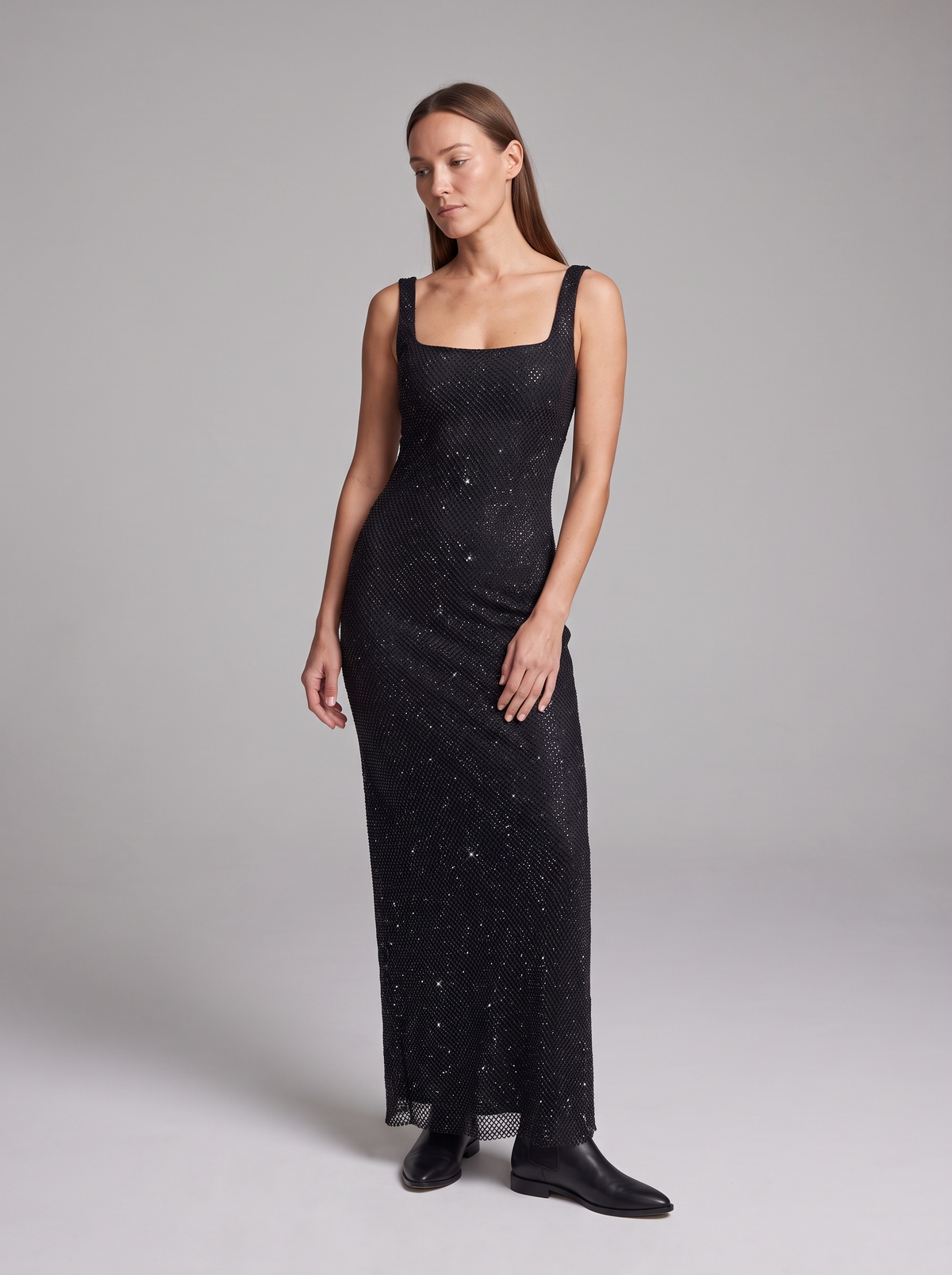 Leonora-Ivy | Women's Sequin Square-Neck Maxi Dress