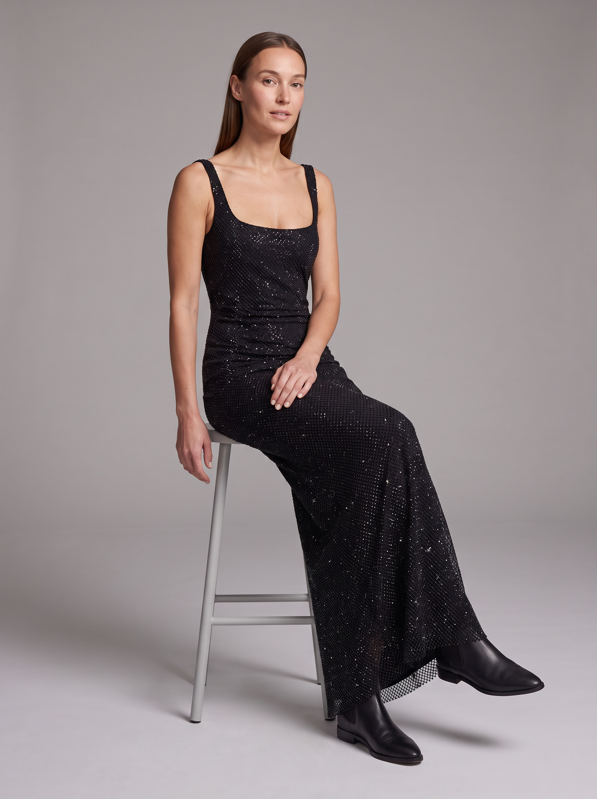 Leonora-Ivy | Women's Sequin Square-Neck Maxi Dress