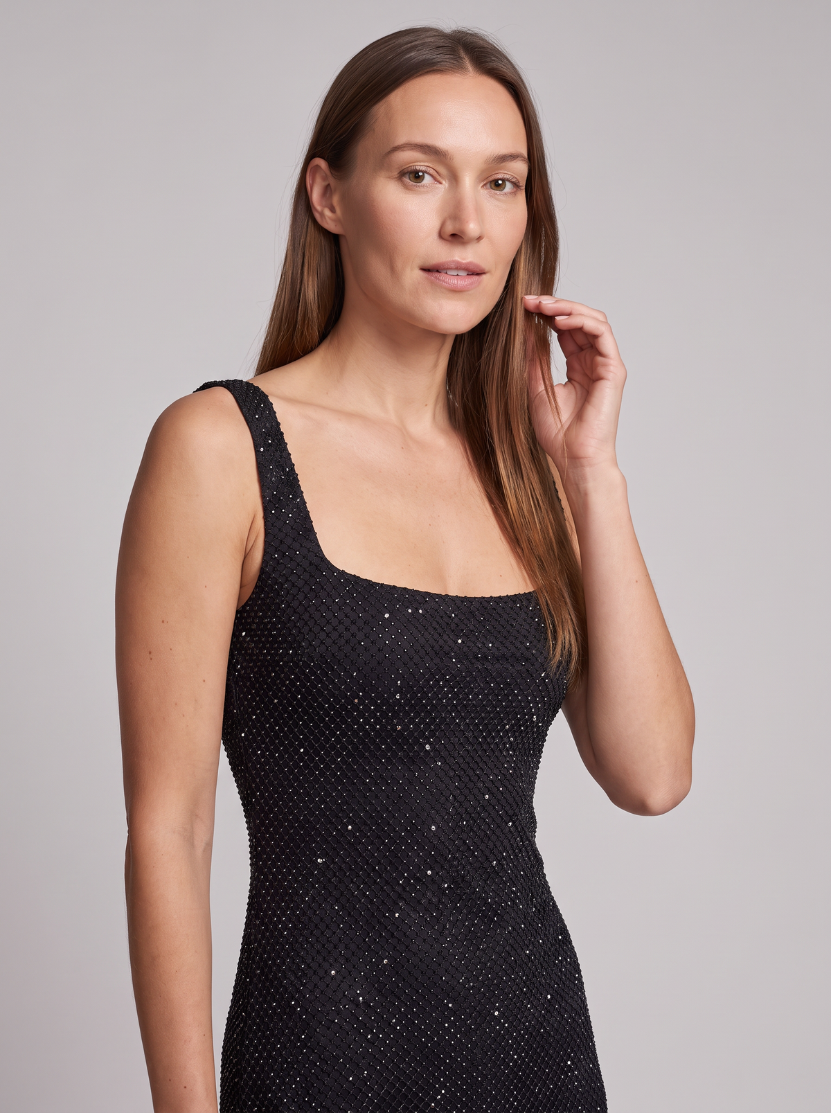 Leonora-Ivy | Women's Sequin Square-Neck Maxi Dress