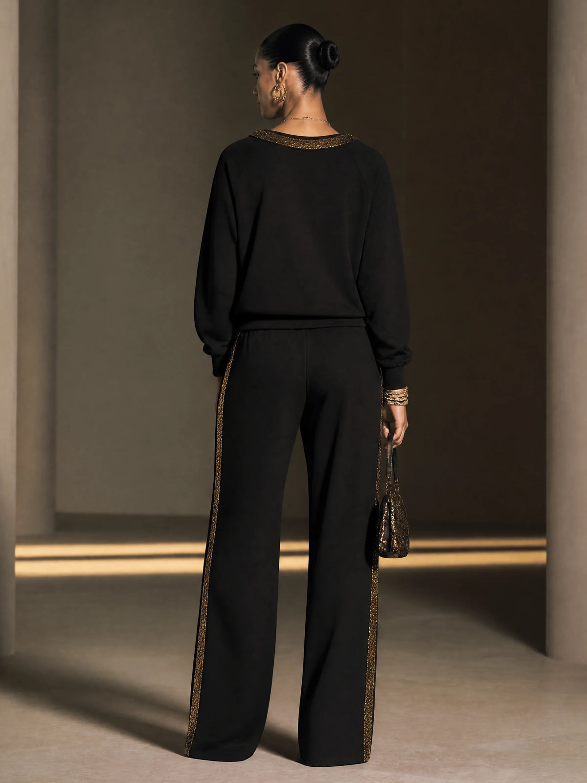 Penelope | Women's Sequin-Trim Top and Wide-Leg Trousers Set