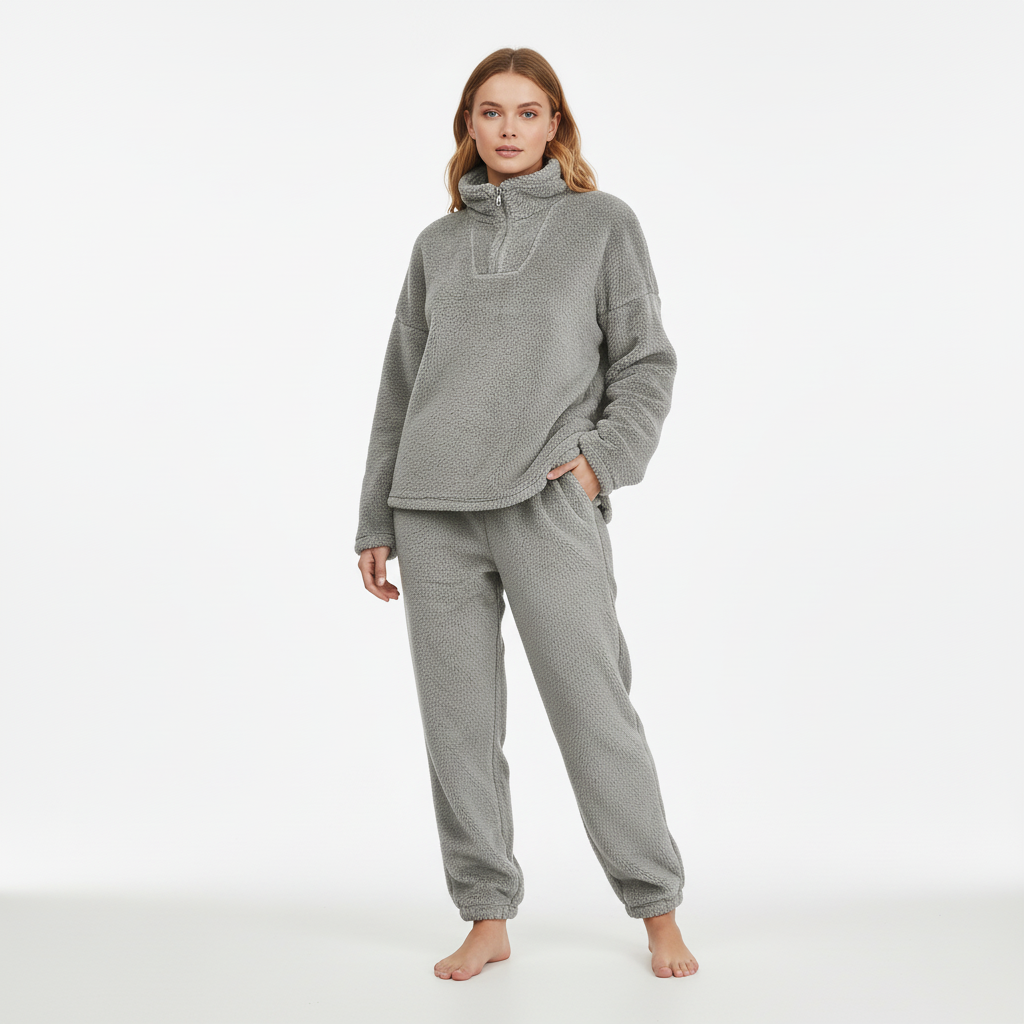Ruth-Ophelia | Women's Shawl-Collar Teddy Fleece Lounge Set