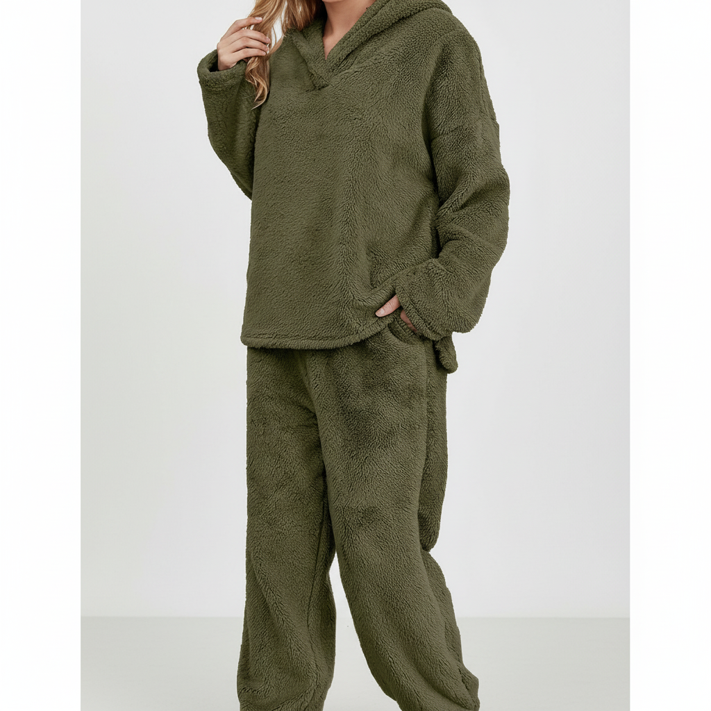 Ruth-Ophelia | Women's Shawl-Collar Teddy Fleece Lounge Set