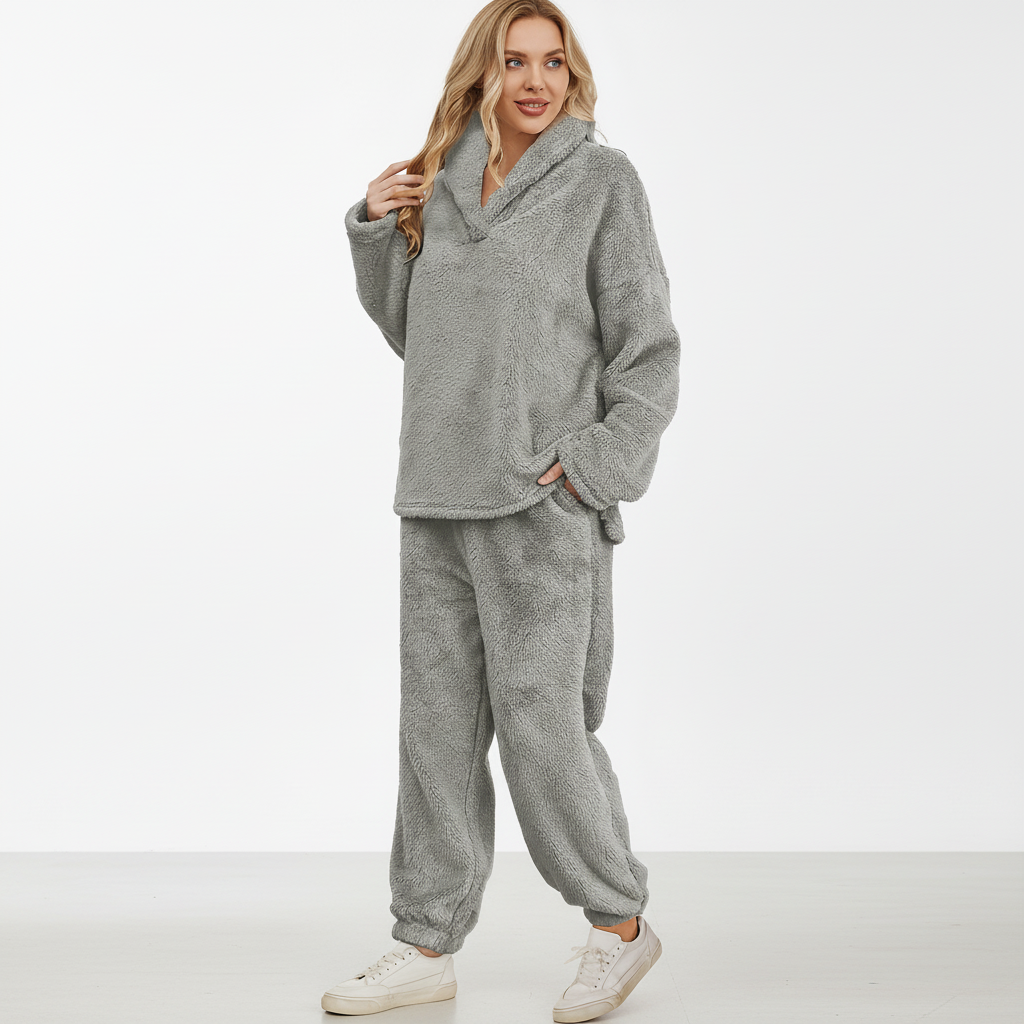 Ruth-Ophelia | Women's Shawl-Collar Teddy Fleece Lounge Set
