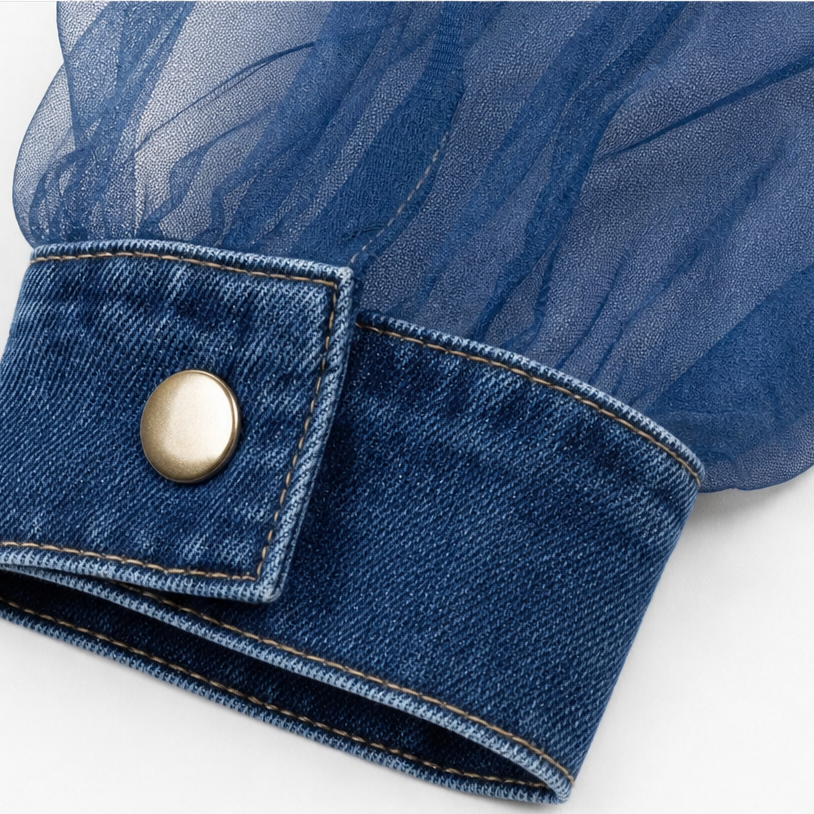Rhea | Women's Sheer Puff Sleeve Denim Shirt Dress