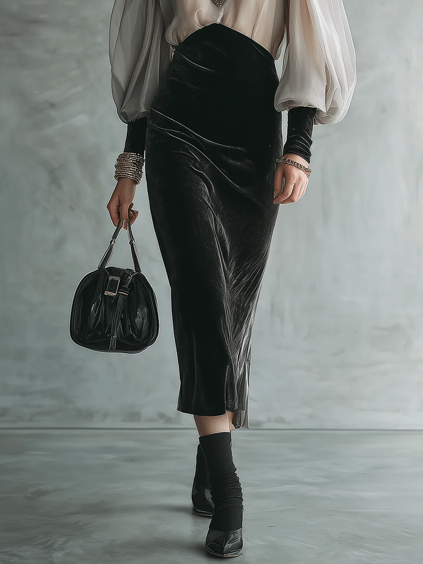 Frida | Women's Sheer-Sleeve Velvet Midi Dress