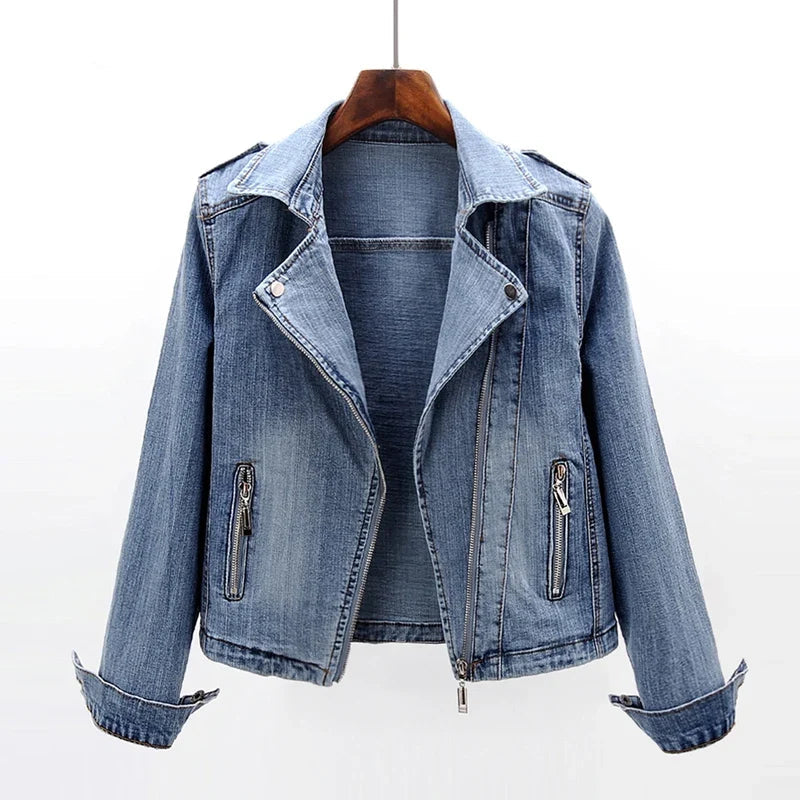 Delia-Gloria | Women's Slim Denim Biker Jacket
