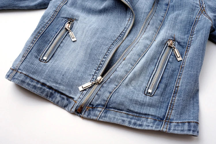 Delia-Gloria | Women's Slim Denim Biker Jacket