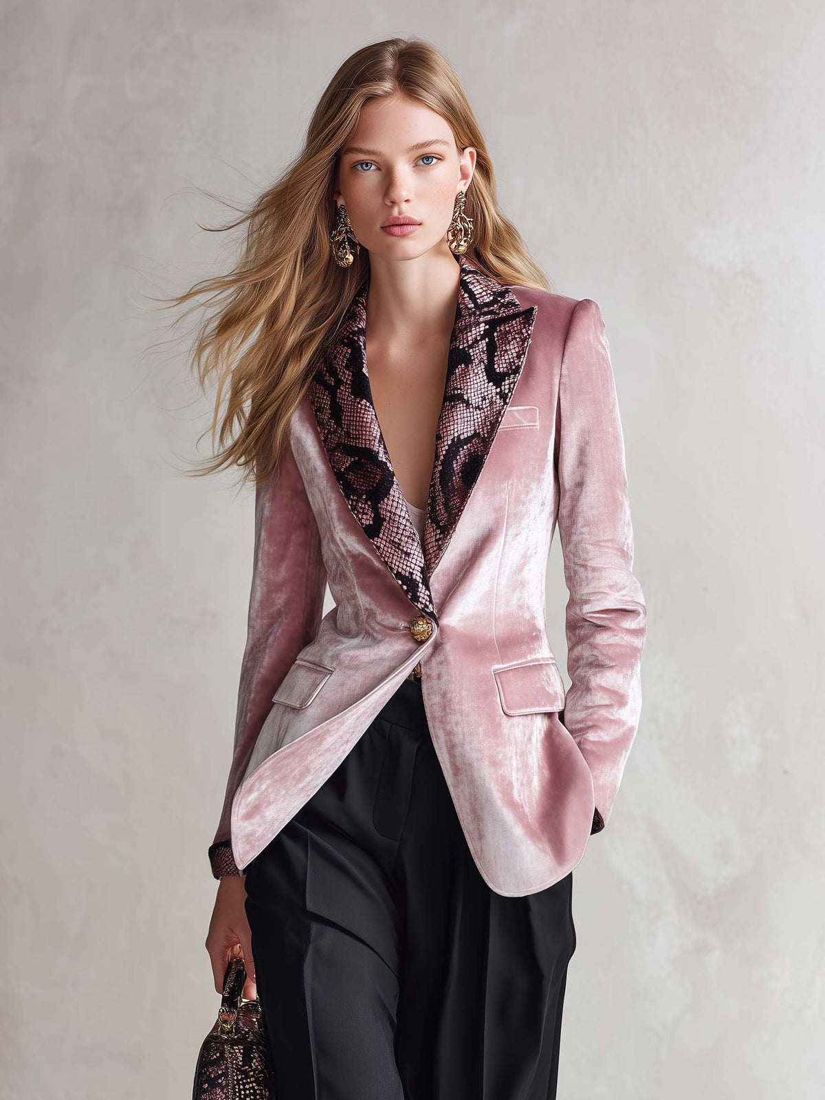 Sigrid-Stella | Women's Snake-Print Lapel Velvet Blazer