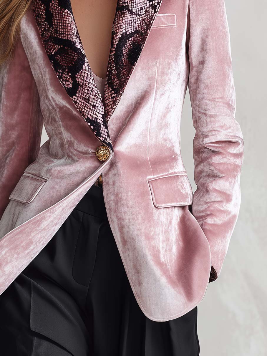 Sigrid-Stella | Women's Snake-Print Lapel Velvet Blazer